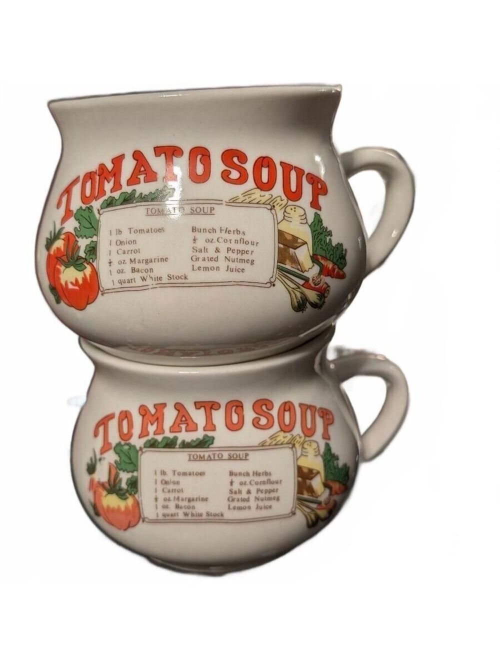 Vintage Tomato Soup Ceramic Soup Mugs, Set of 2